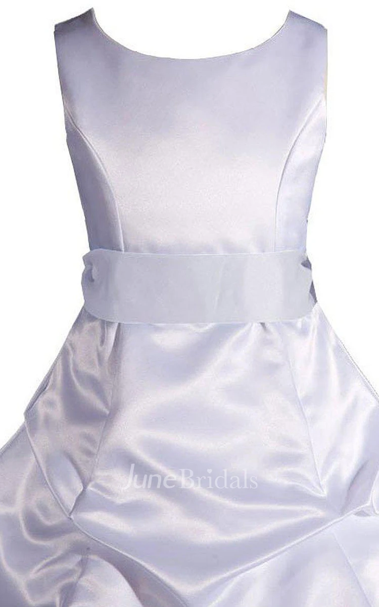 Sleeveless A-line Ruffled Taffeta Dress With Bow