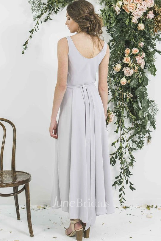 Ankle-Length Cowl Neck Sleeveless Chiffon Bridesmaid Dress