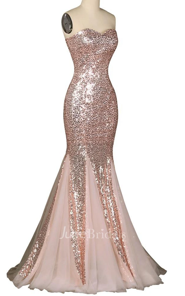 Sweetheart Sleeveless Lace-Up Back Sequins Dress