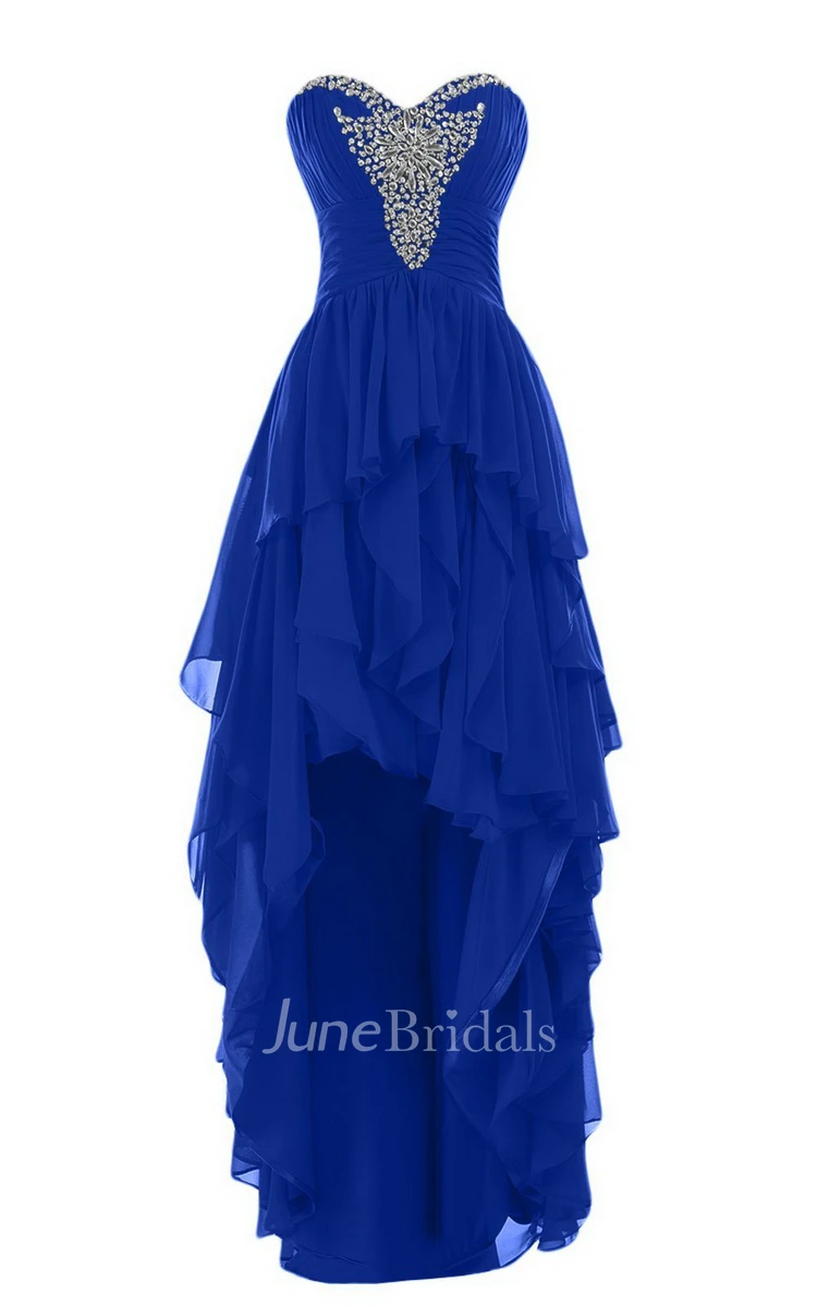 Sweetheart High-low Tiered Chiffon Dress With Beadings