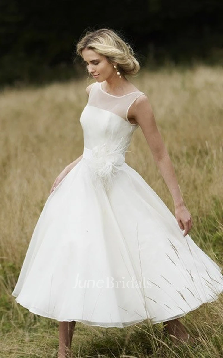 Floral tea length wedding dress best sale