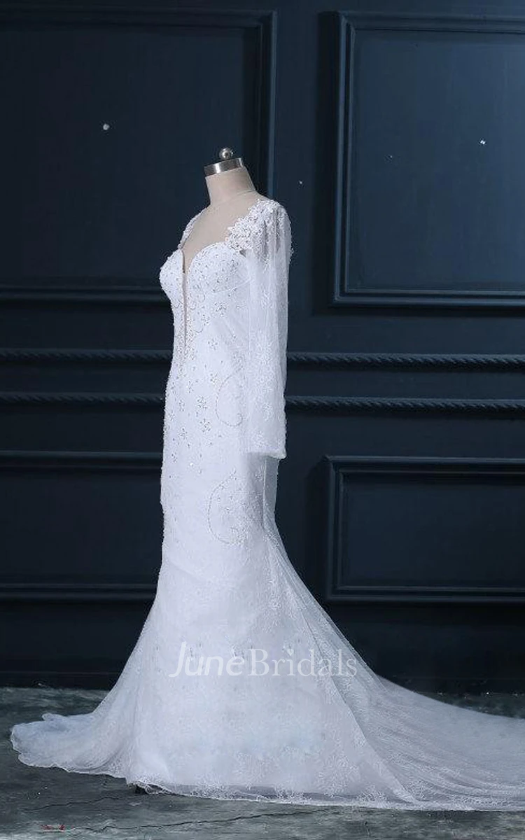 V-Neck Backless Cathedral Train Lace Weddig Dress