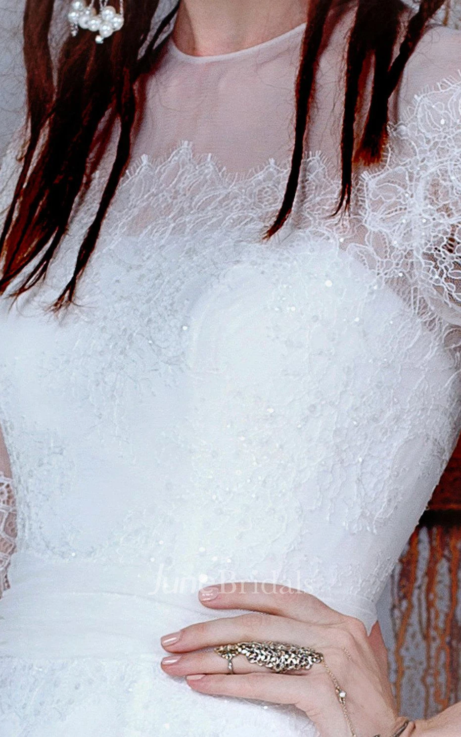 Ball Gown A-Line Half Sleeve Lace Dress With Illusion Back