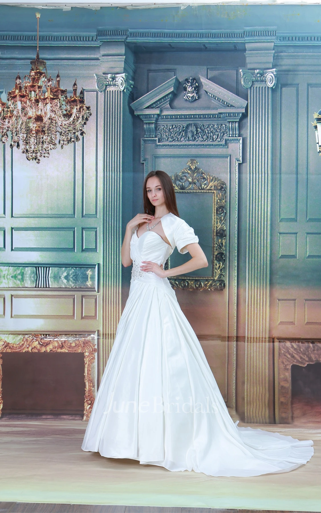 sweetheart a-line maxi criss-cross dress with bolero and beading