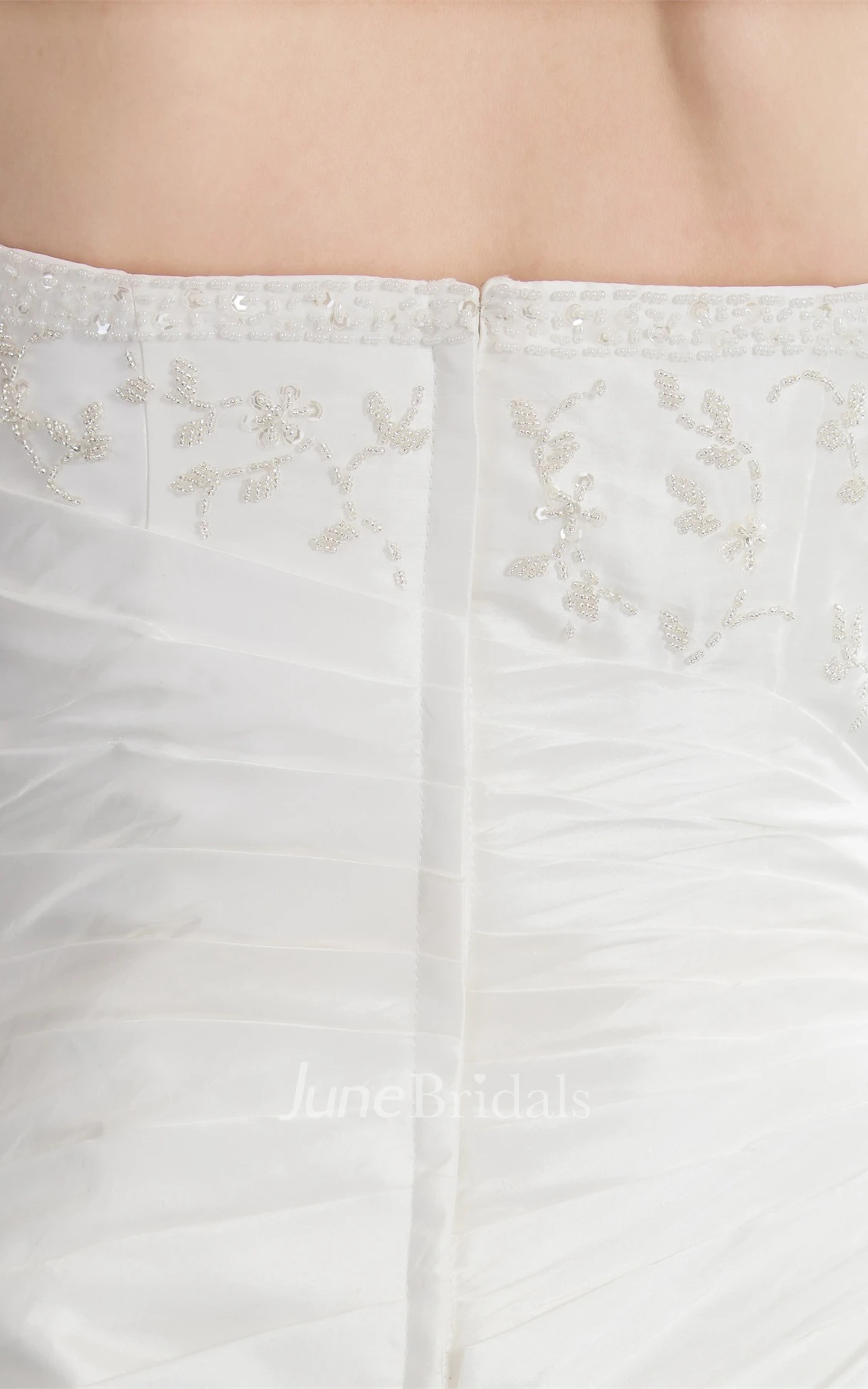 Strapless Appliqued Ball Gown with Beading and Ruching