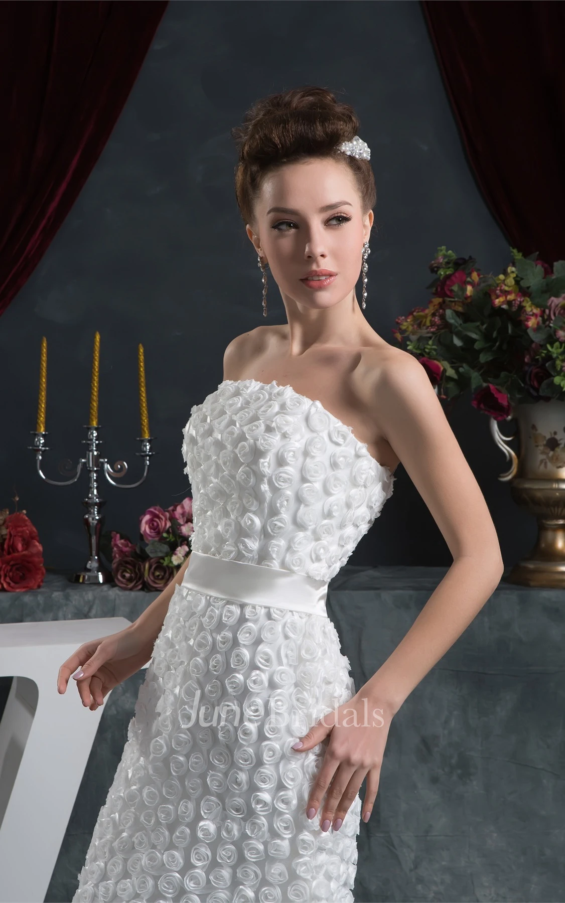 Floral Strapless A-Line Floor-Length Dress with Cinched Waist