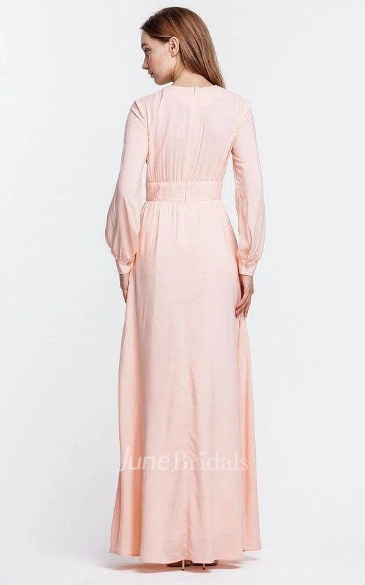 Chiffon Puff Sleeves Maxi Dress