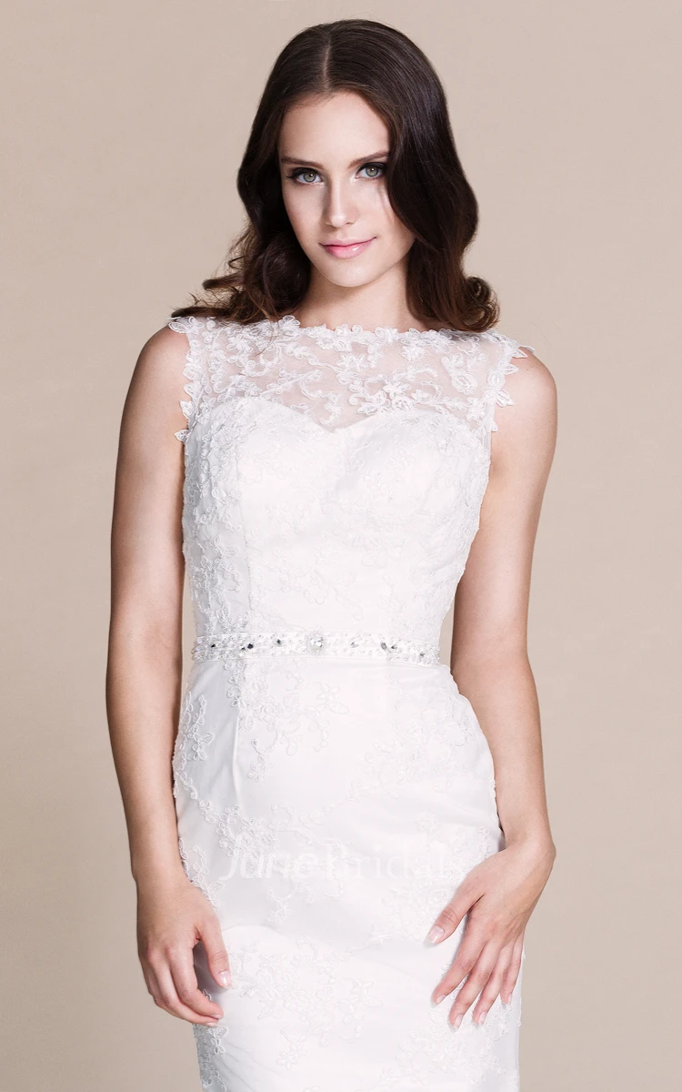 Sleeveless Sheath Dress With Appliqued Illusion