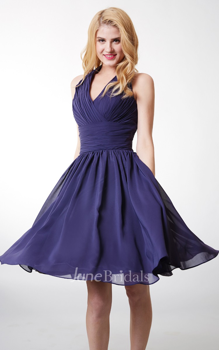 Cute Chiffon Halter Dress With Cummerbund Waist and Short Swirling