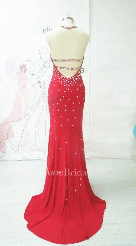 Elegant Evening Long Open Back Prom Dresses Rhinestone New Dress
