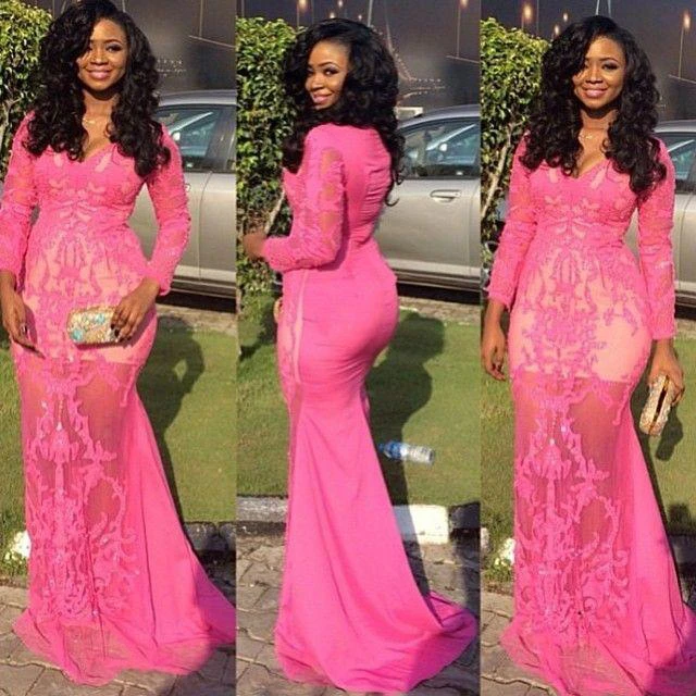 Sexy Long Sleeve Lace Evening Dress Floor Length