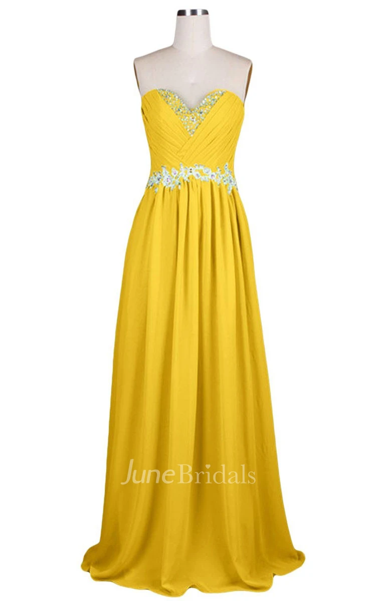 Sweetheart Pleated Beaded A-line Gown With Lace-up Back