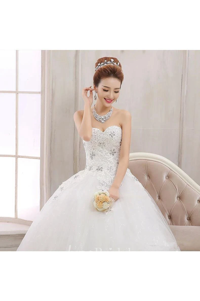 Glamorous Sweetheart Ball Gown Wedding Dreses Lace Tulle With Crystal