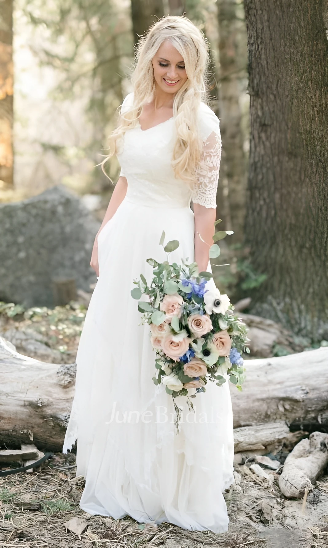 Ever-Pretty Elegant Cap Sleeves Casual Applique Outdoor Wedding Dress in Cream Size 26