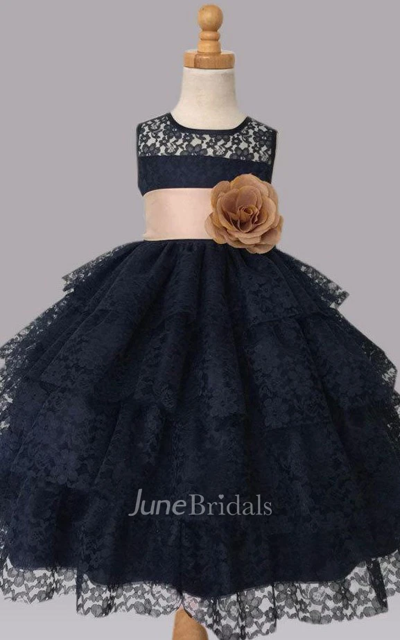 Recital Vintage Floral  Wedding Lace Dress With Ruffles