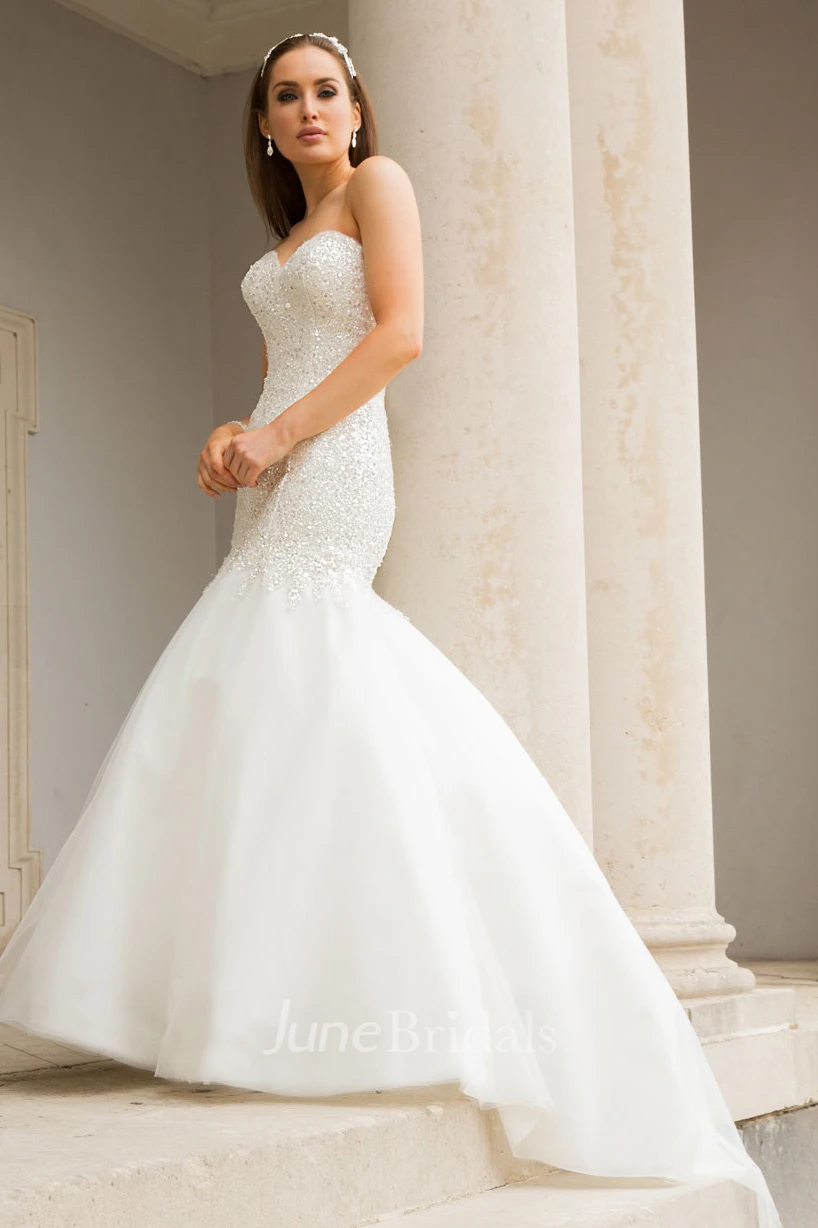 Maxi Mermaid Beaded Sweetheart Sleeveless Organza Wedding Dress