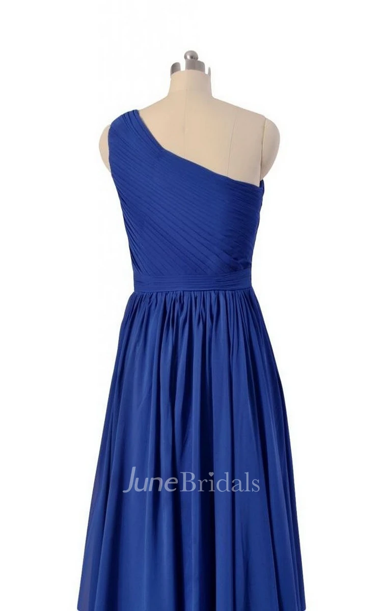 Elegant One-shoulder Pleated Chiffon A-line Gown
