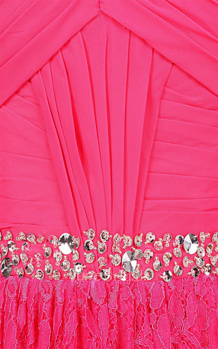 Sweetheart Short Dress With Beaded Waist and Lace