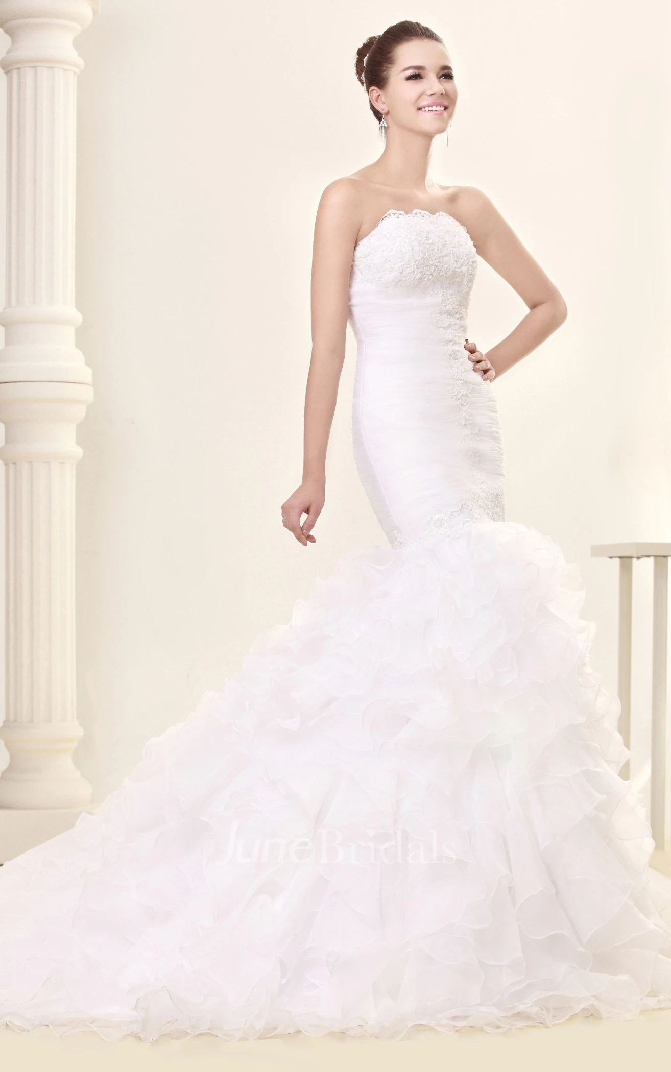 Strapless Mermaid Lace Dress With Beading and Ruffles