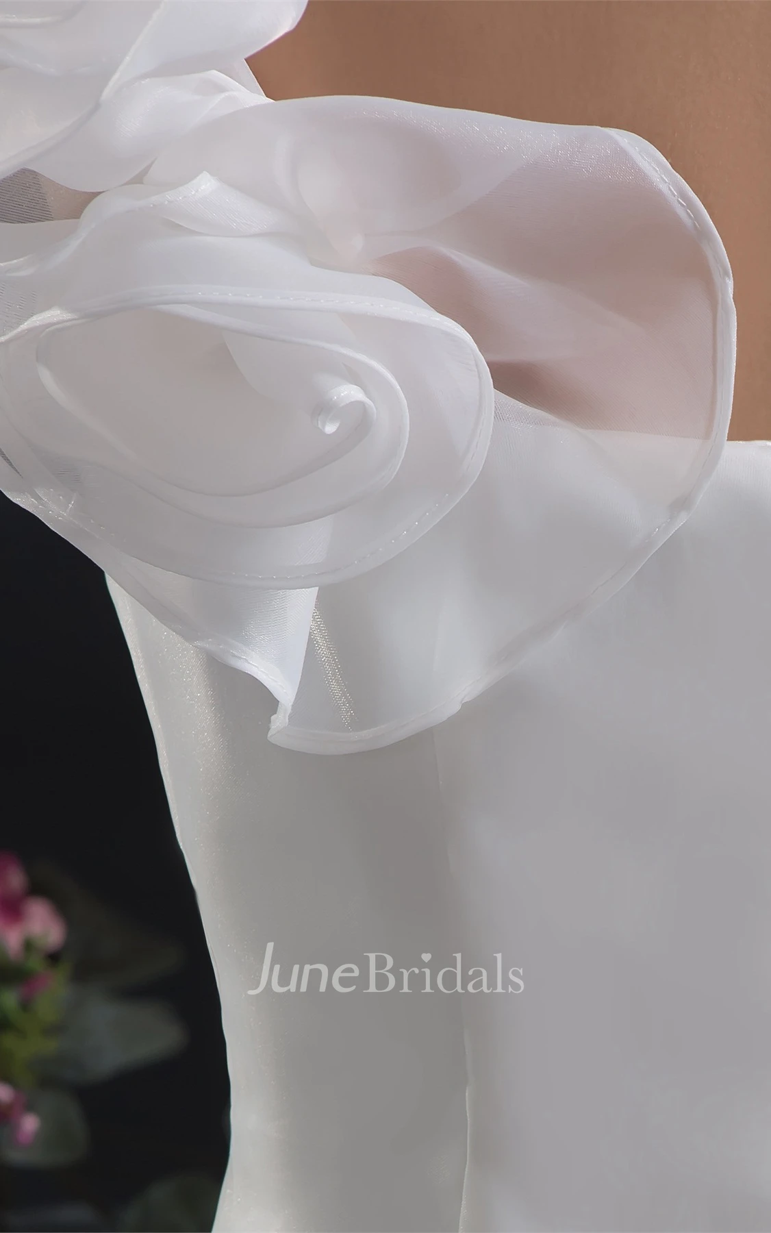 One-Shoulder Column A-Line Gown with Peplum and Flower