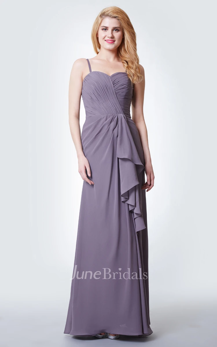 Sleeveless Draped Chiffon Gown With Ruching and Side Split