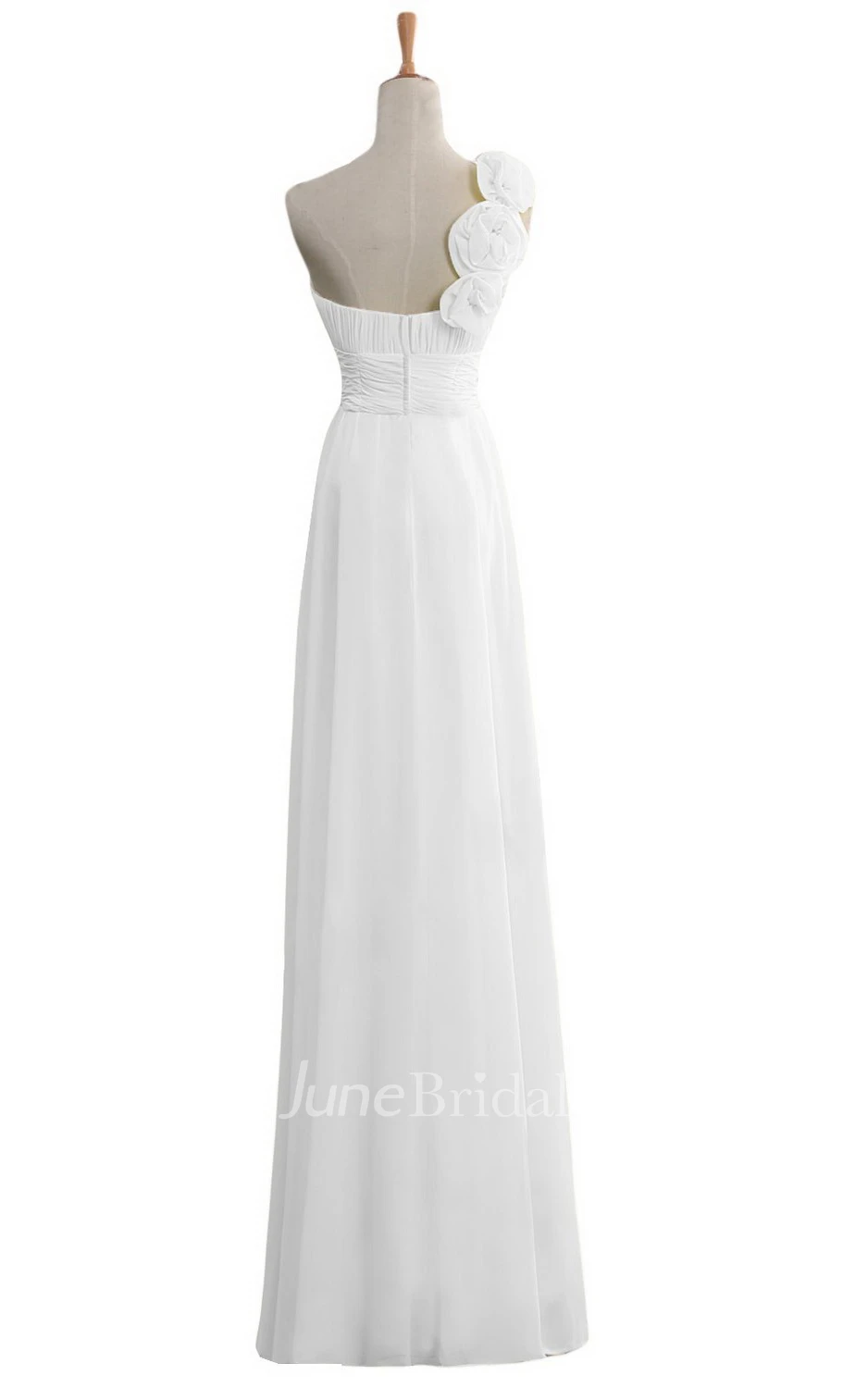 One-shoulder Floral Appliqued Long Layered Chiffon Dress