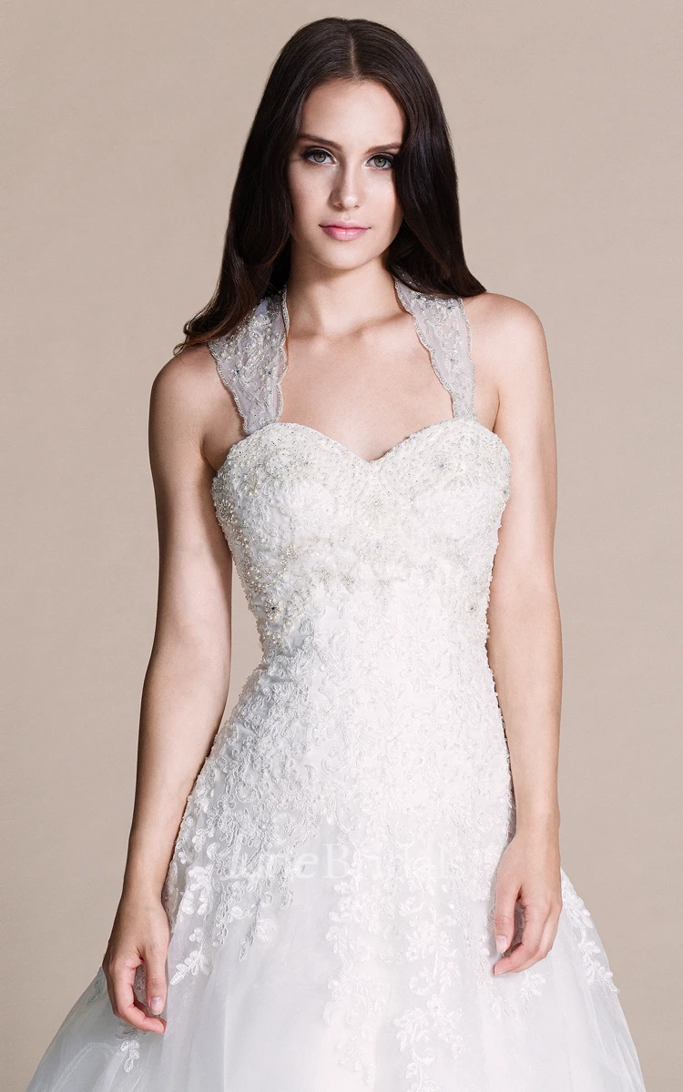 Sweetheart Beaded Lace Halter Ball Gown