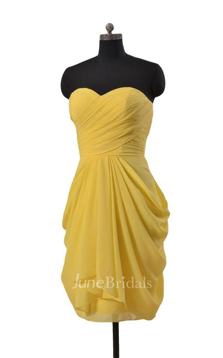 Sweetheart Asymmetrical Ruched Bodice Knee-length Ruffled Chiffon Dress