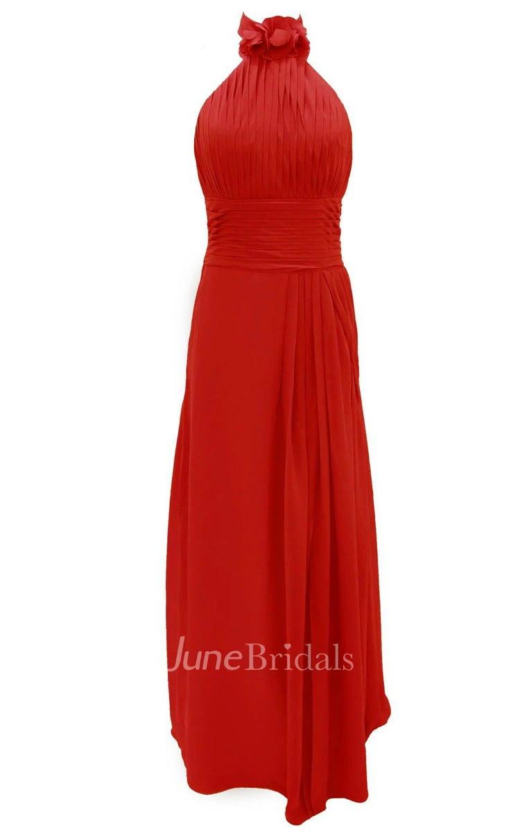 Petal High Neck Halter A-line Gown With Band