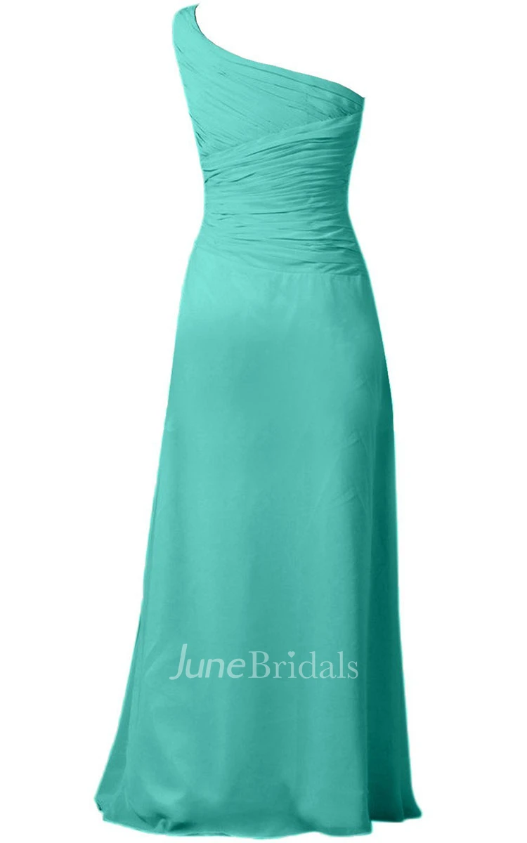 One-shoulder Ruched Chiffon A-line Gown With Bow