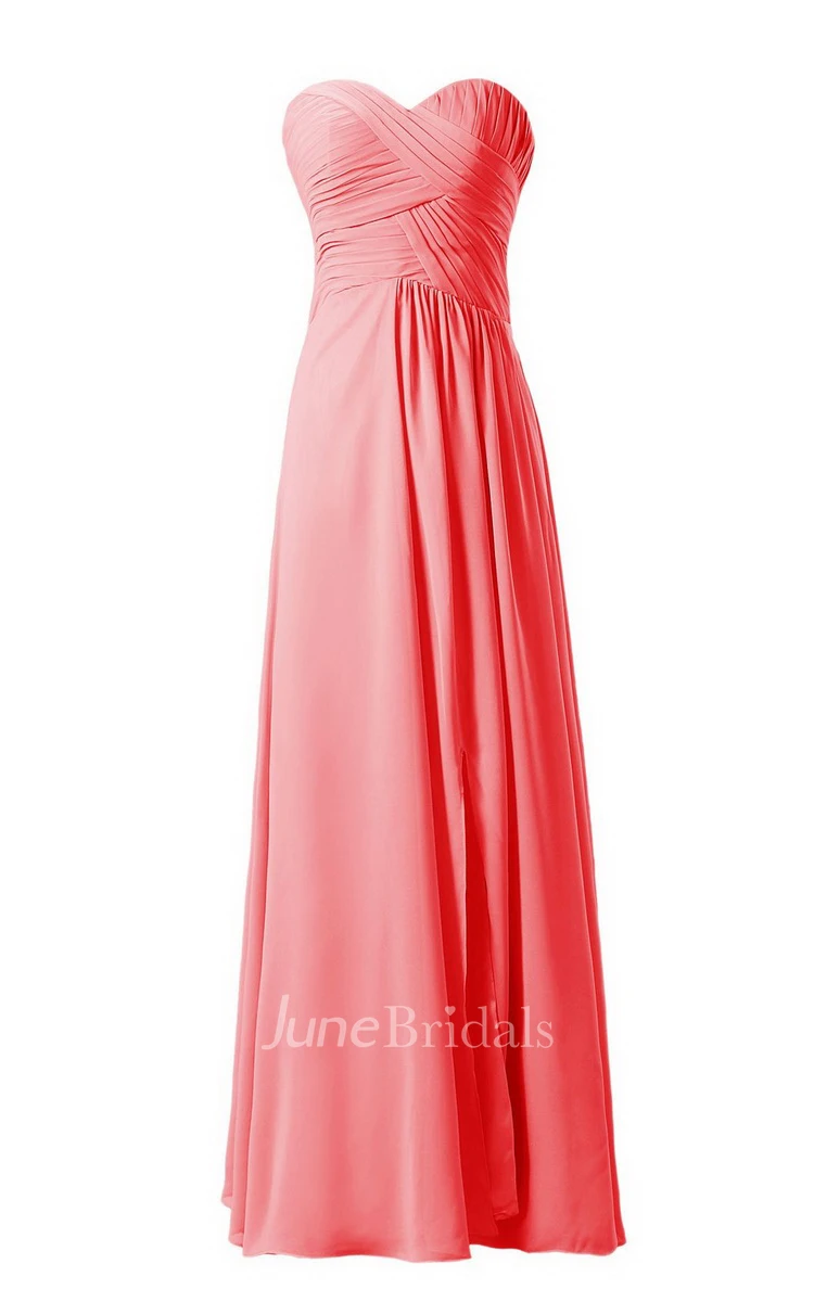 Sweetheart Long Chiffon Dress With Crisscross Ruching