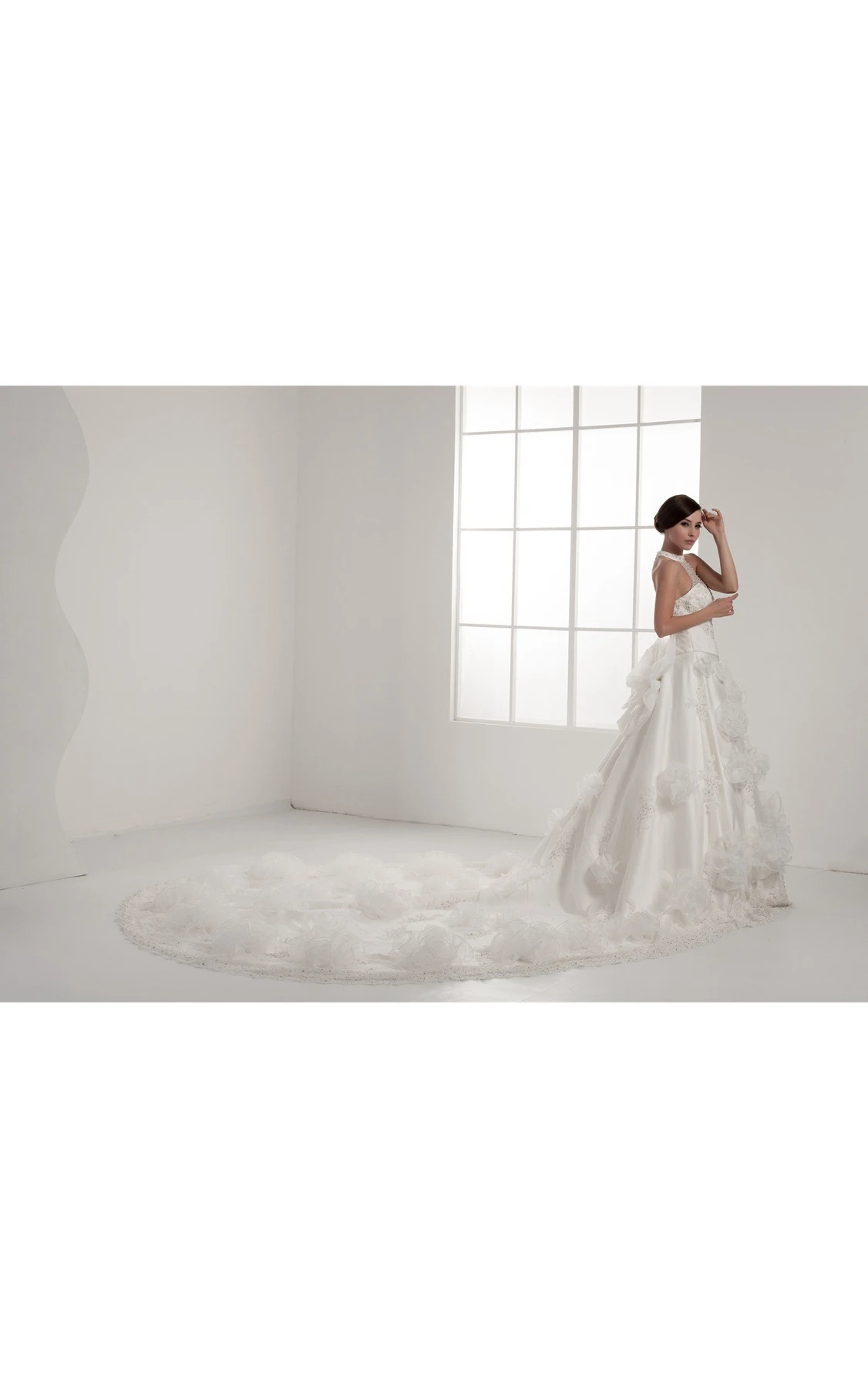 Floral Sleeveless Appliqued Ball Gown with Beading and Illusion