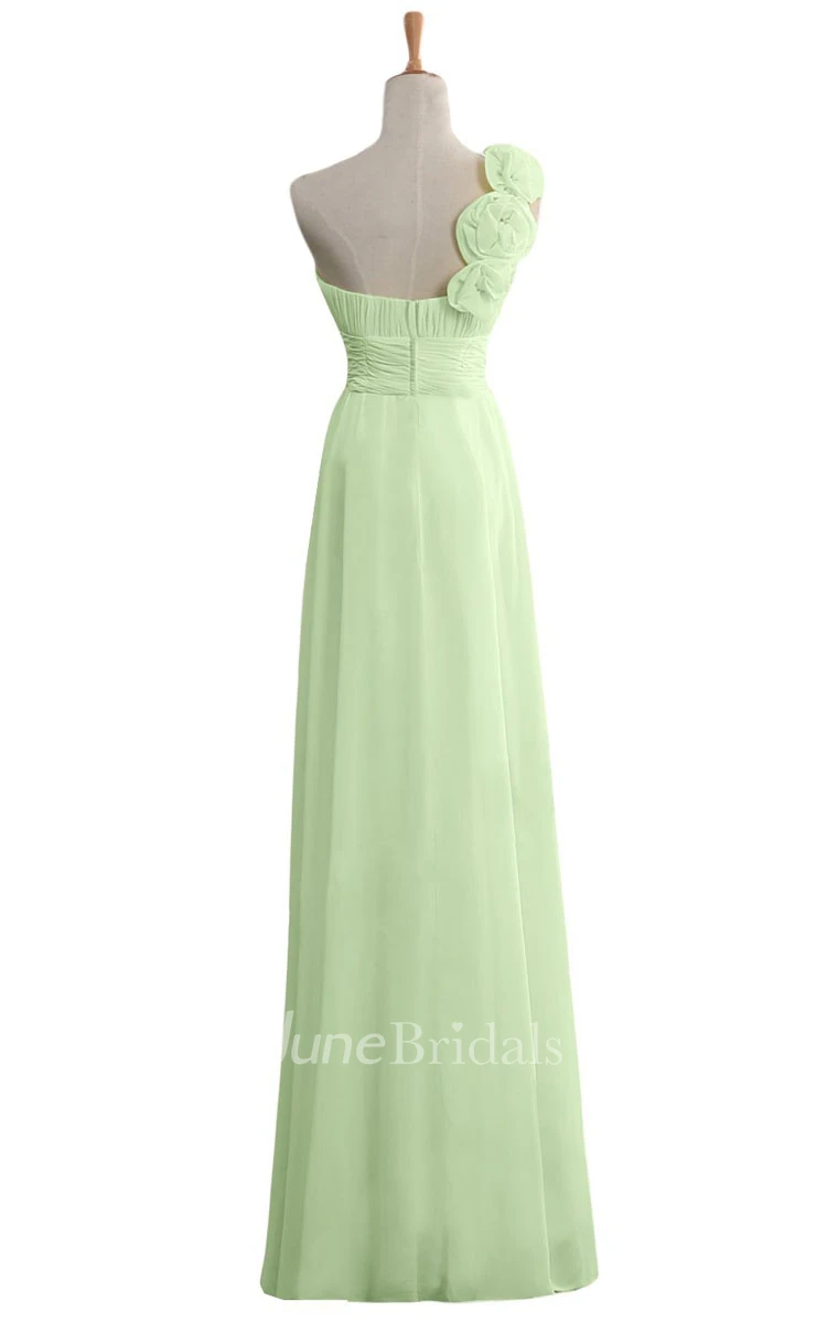 Floral One-shoulder Chiffon A-line Gown With Ruched Band