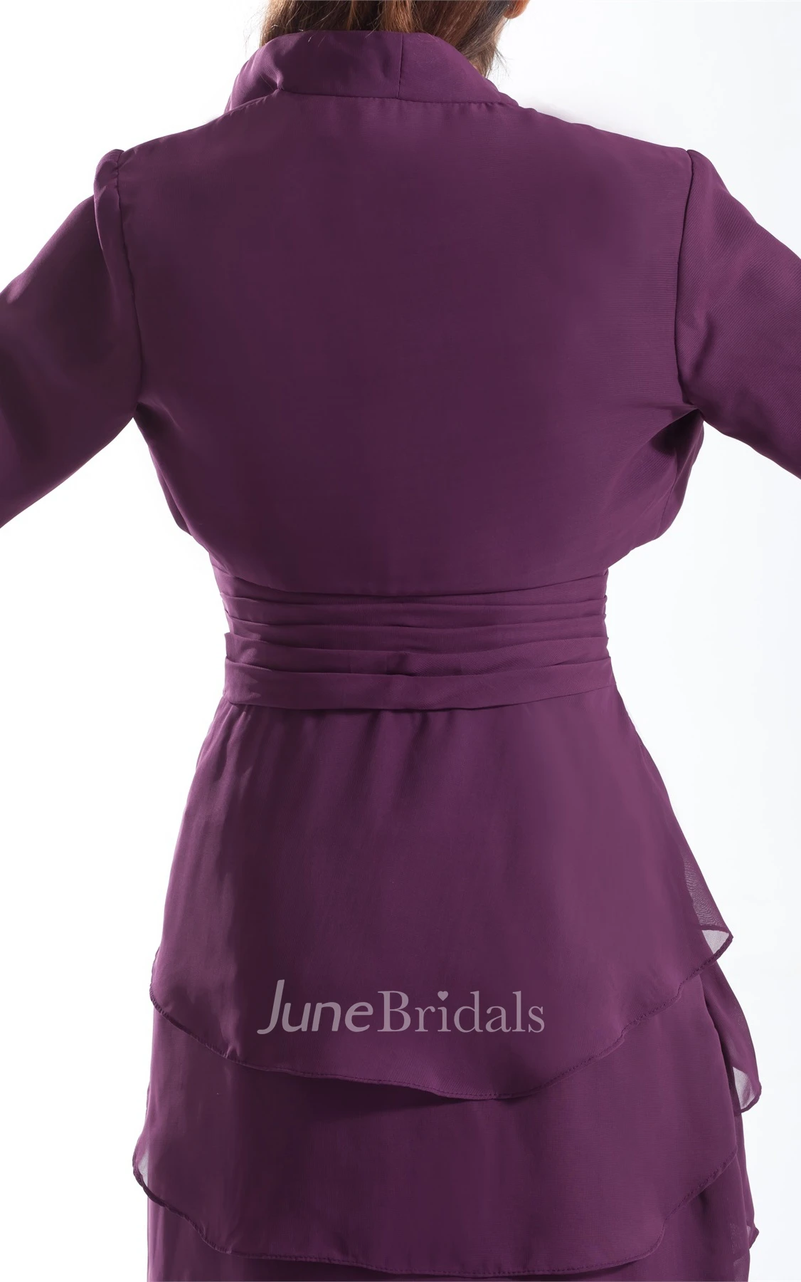 chiffon tiered sheath criss-cross dress with bolero