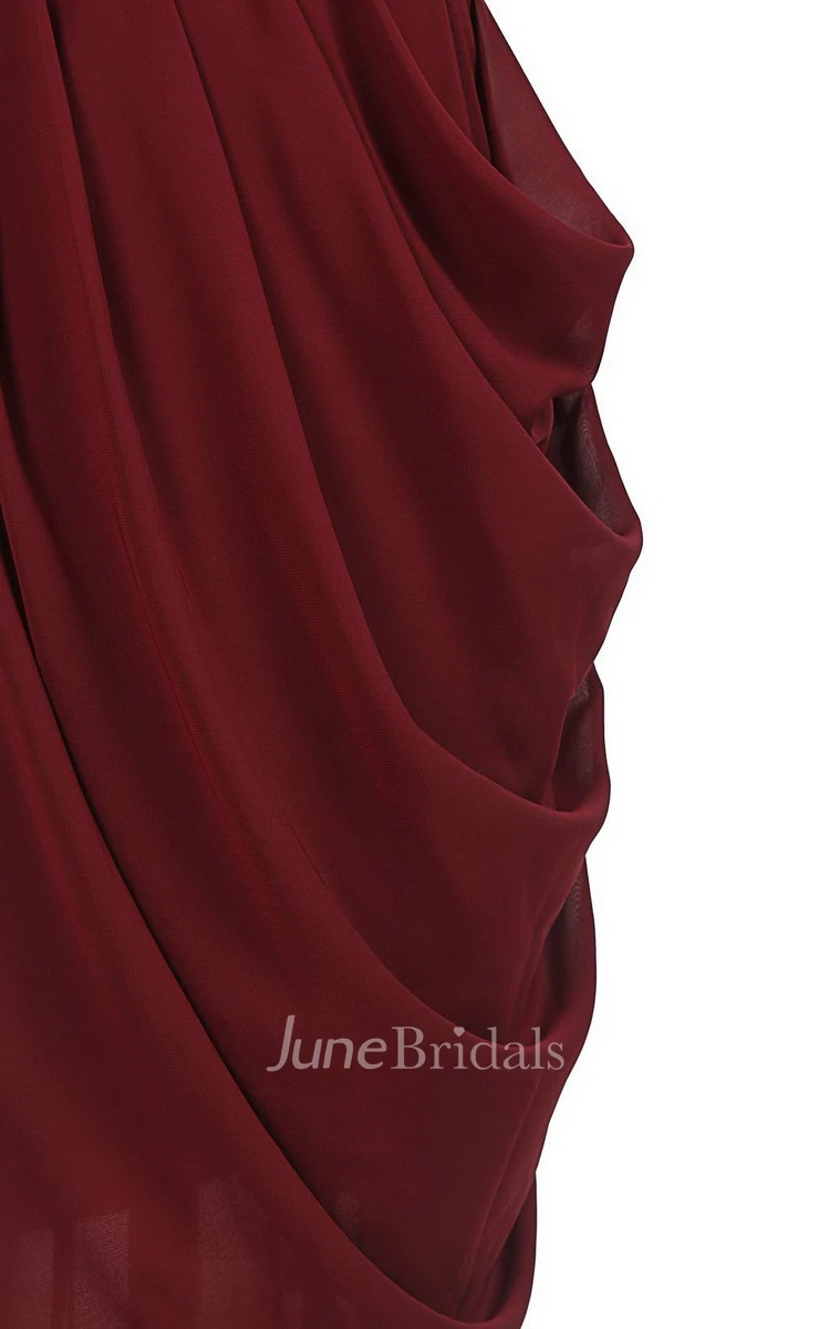 Sweetheart Drapped Chiffon Dress With Zipper Back