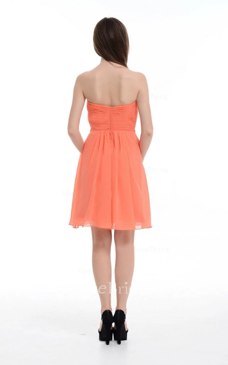 A-line Short Knee-length Sweetheart Chiffon Dress With Flower&Ruffles