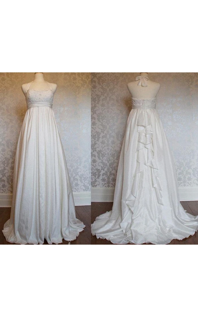 Halter Backless Long Chiffon Wedding Dress With Sequins And Ruffles