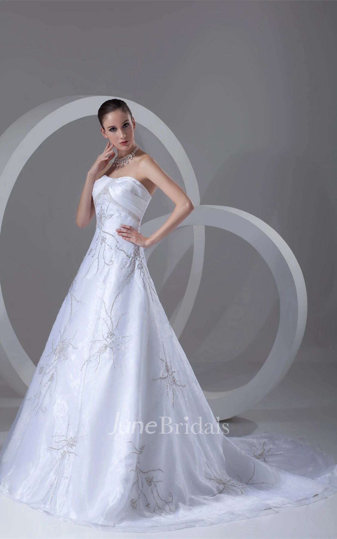 strapless embroidered ball a-line gown with strass