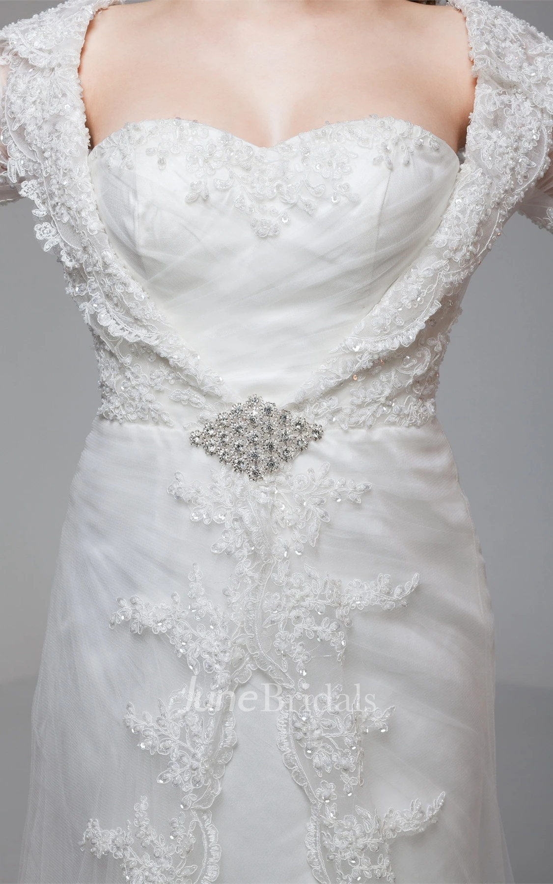 Sweetheart Lace A-Line Gown with Broach and Illusion Sleeves