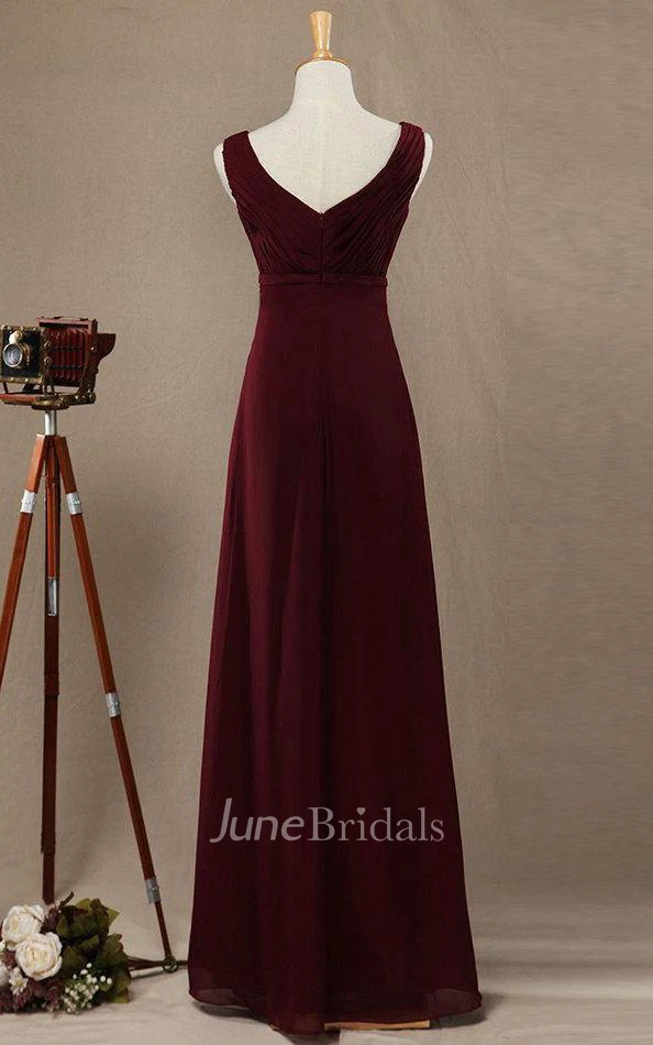 V-neck Burgundy Bridesmaid Dress