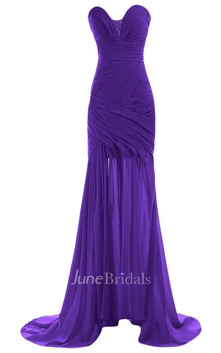 Sweetheart Sweep Train Gown With Ruching and Beading