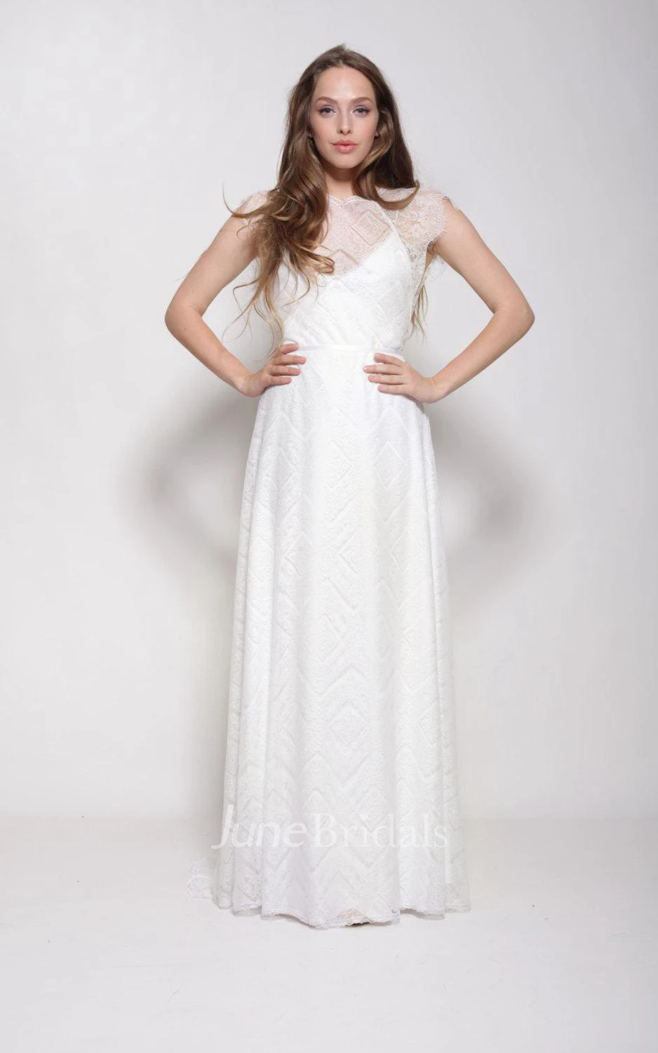 Sleeveless Lace Floor-Length Cap Dress With Illusion Back