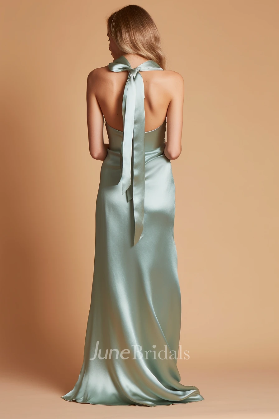 Satin Sleeveless 2025 SheathBridesmaid Dress Off-the-shoulder Floor-length Simple Sexy Ethereal Modern