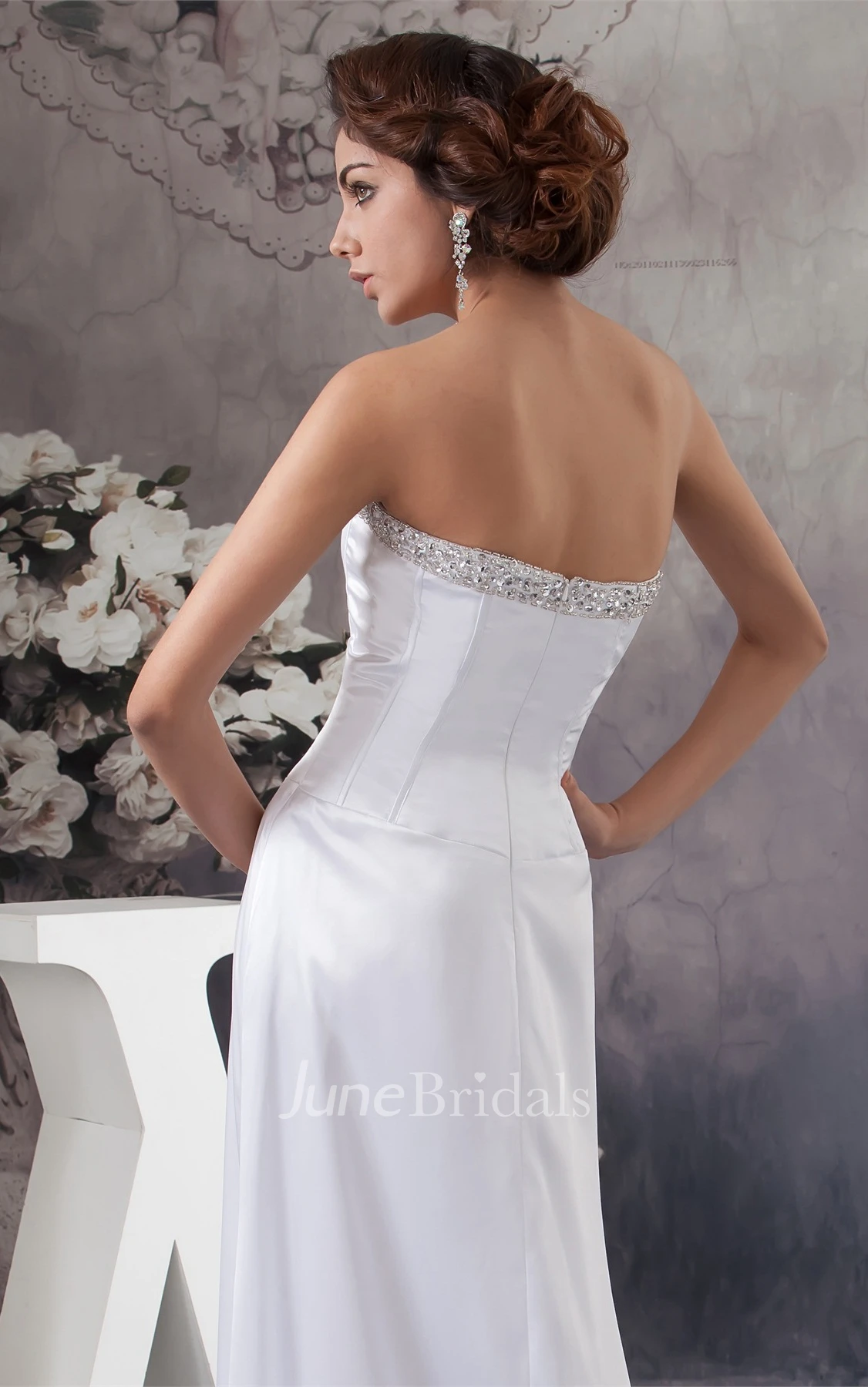 Strapless Front-Split Floor-Length Dress with Jeweled Top