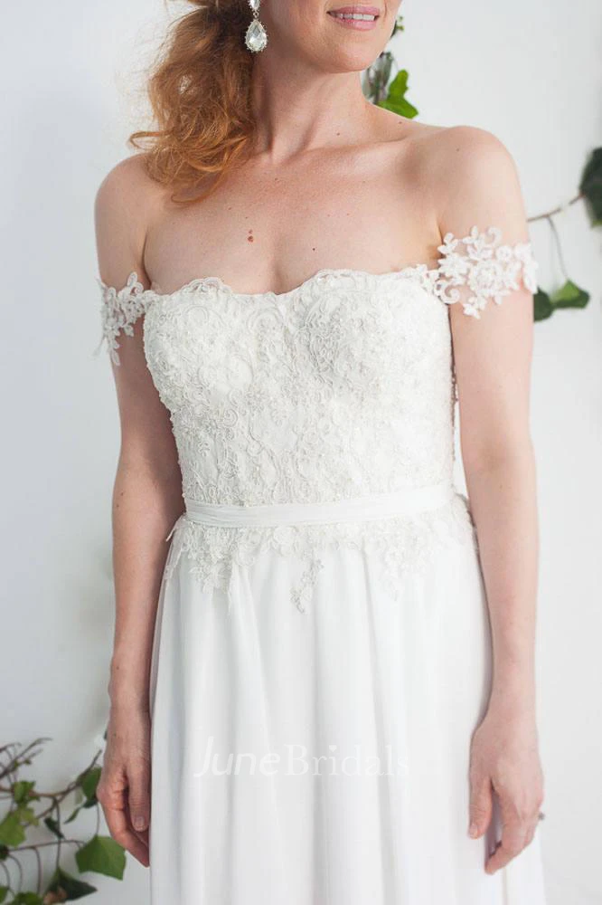 Chiffon Satin Beaded Lace Button Wedding Dress