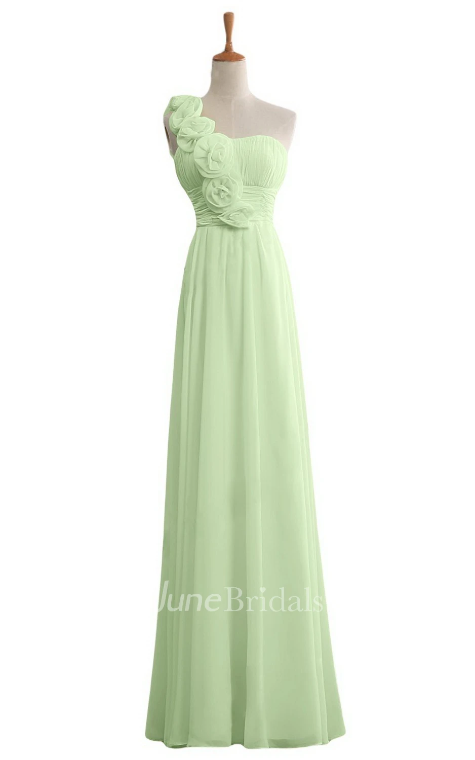 One-shoulder Floral Appliqued Long Layered Chiffon Dress