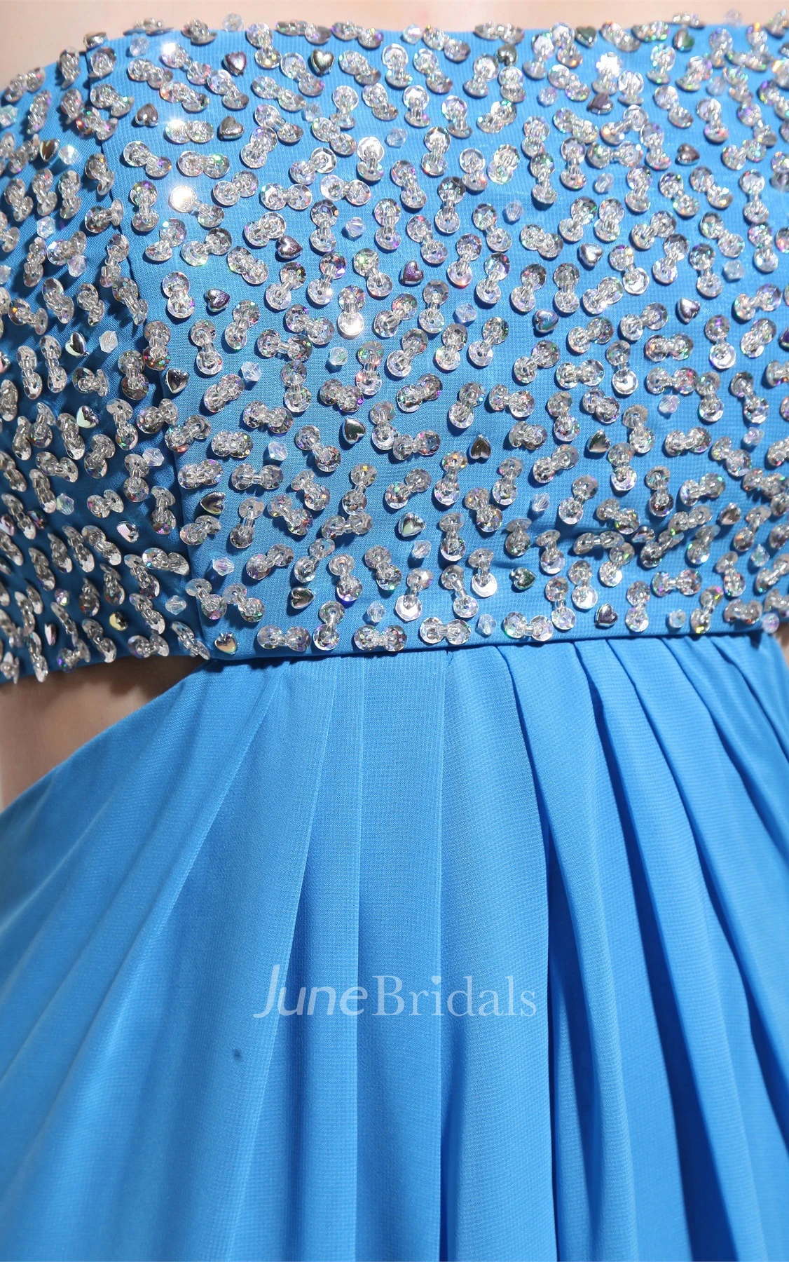 Strapless Front-Split Pleated Dress with Bowknot and Gemmed Top