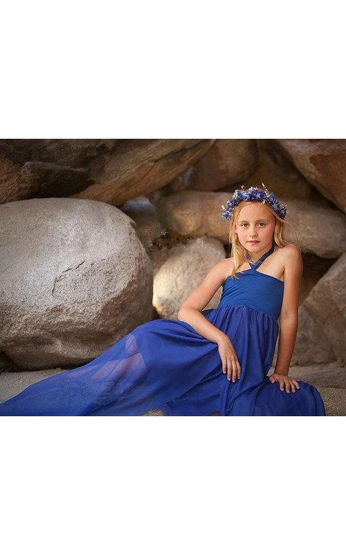 The Violet Chiffon Maxi Girls Birthday Party Dress With Halter Neck