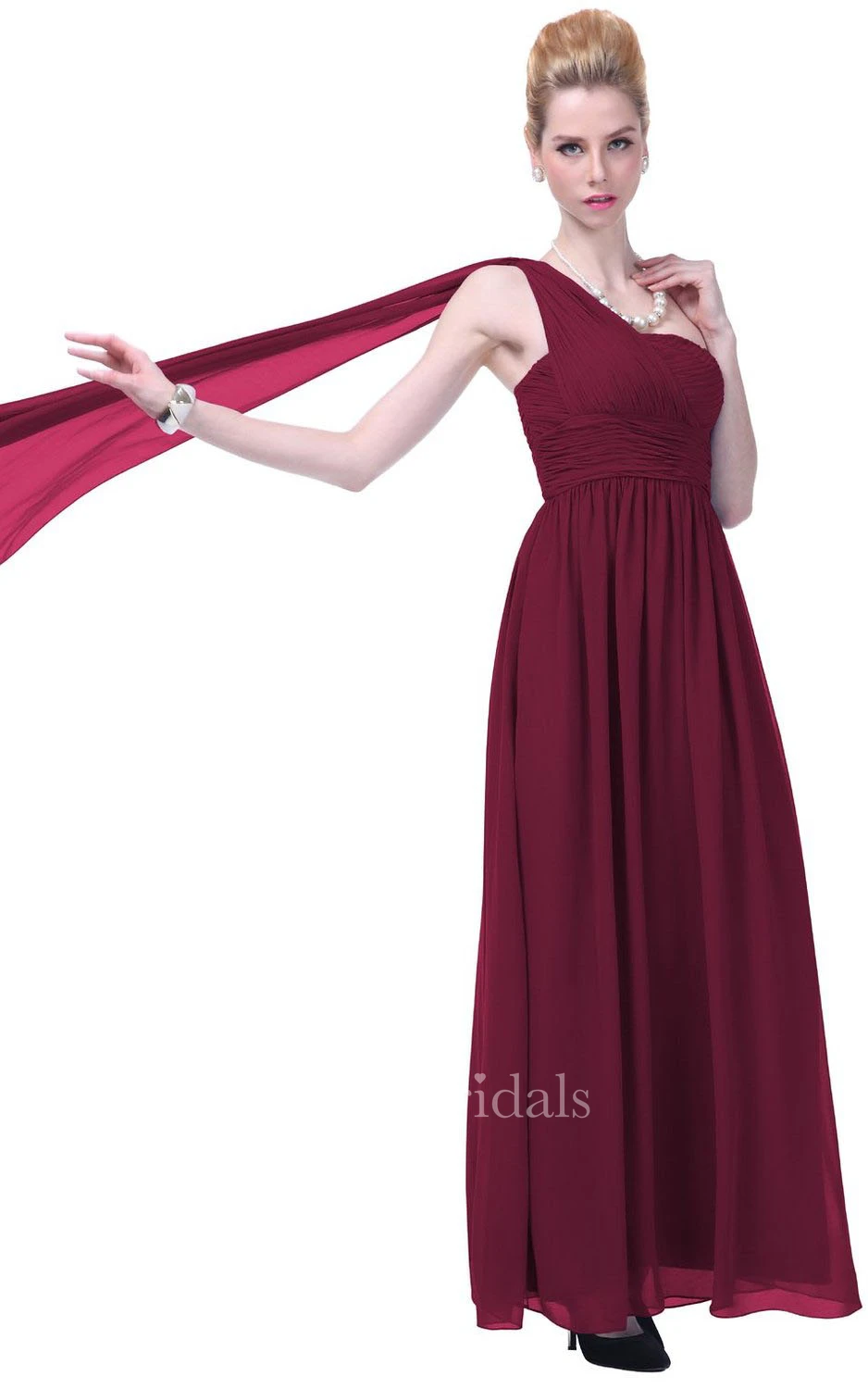 One-shoulder Asymmetrical Bodice Long Pleated Chiffon Dress