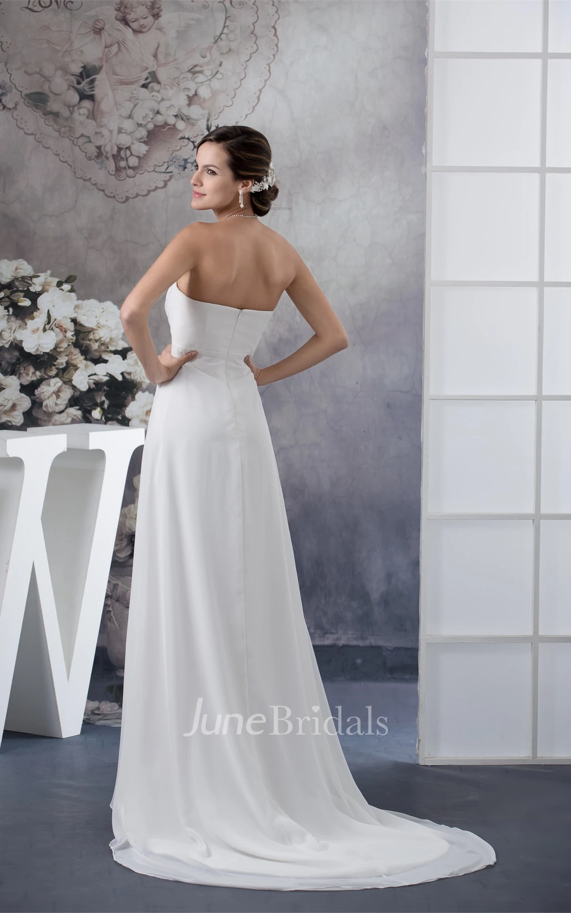 Strapless Empire Chiffon Maxi Dress with Pleats